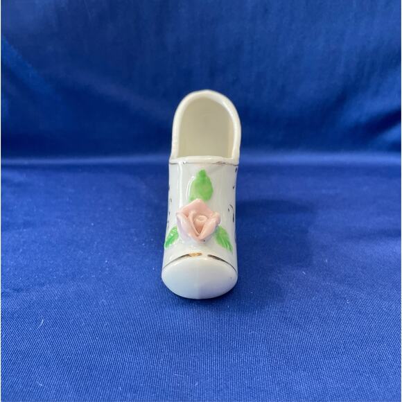 Vintage Porcelain Miniature High Heel Shoe with Pink Rose - Picture 2 of 7
